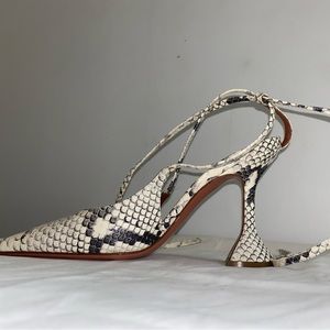 Amina Muaddi ambossed karma leather pumps